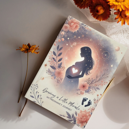 A beautifully designed Pregnancy Journal with a hardcover matte finish, perfect for expecting moms to document their journey. Ideal as a Baby Shower Gift, First Time Mom Gift, or Mother's Day present, this elegant notebook makes a thoughtful keepsake for new moms.