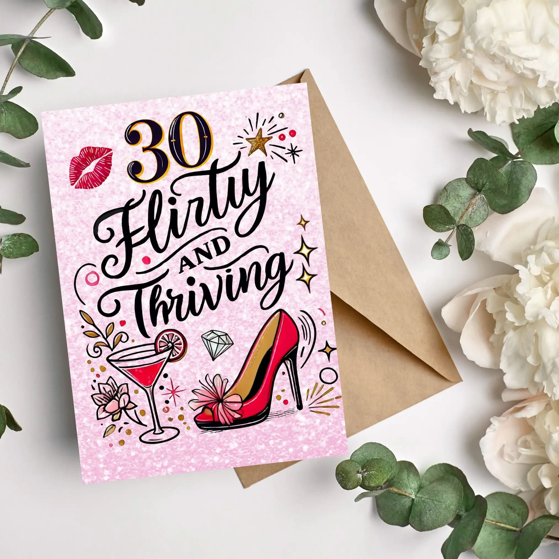 Flirty and Thriving Greeting Cards, Fun Birthday Cards, Stylish Wedding Invitations, Unique Party Invitations, Celebratory Cards, Pink Printify