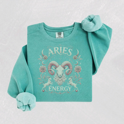 Aries Energy Sweatshirt - Unisex Aries Sweater Botanica Print Haus