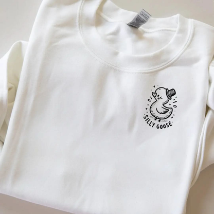 Silly Goose Sweatshirt – Minimal Embroidered Silly Goose Sweater Printify