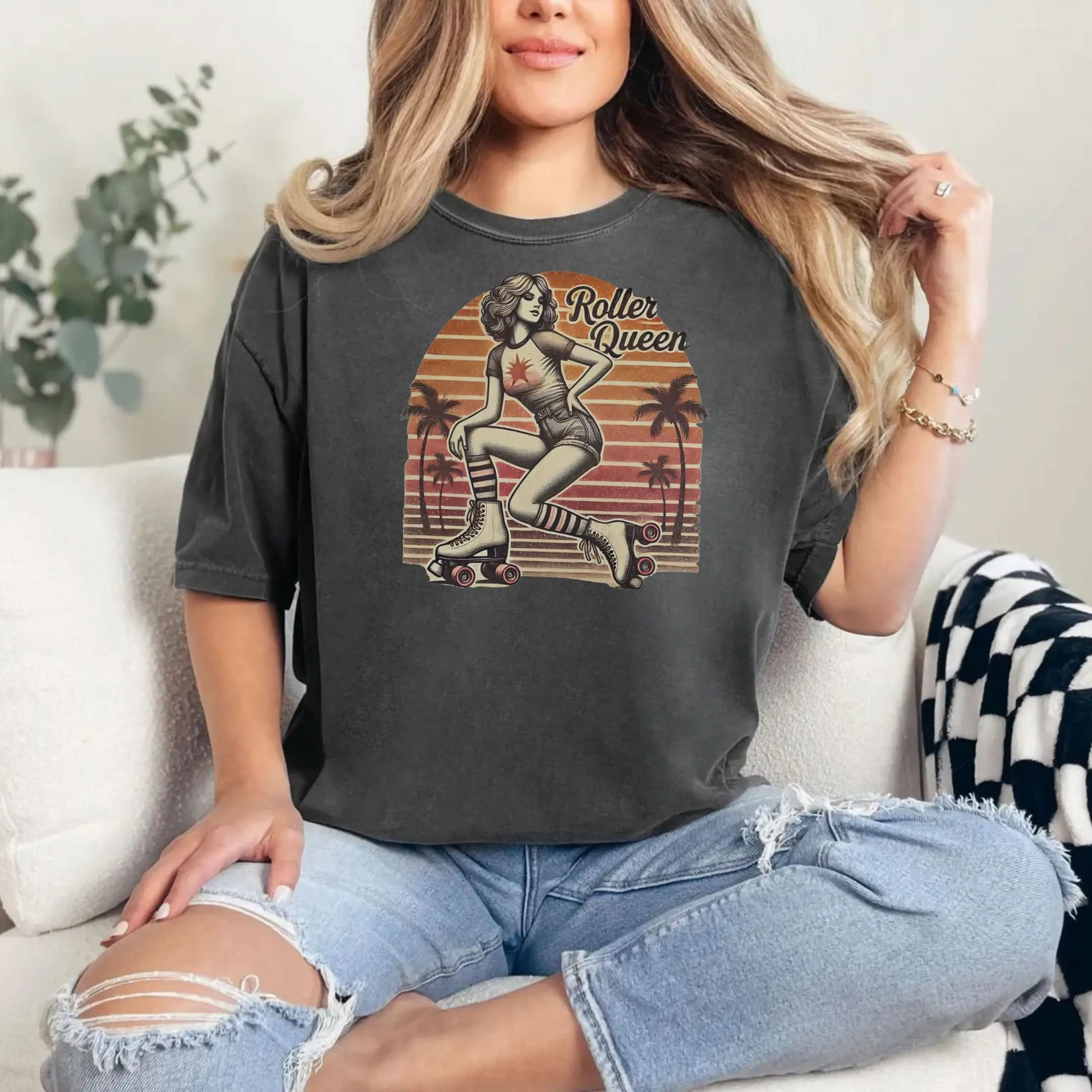 Roller Skating Girl Shirt- Retro Roller Queen Vintage T-Shirt Botanica Print Haus