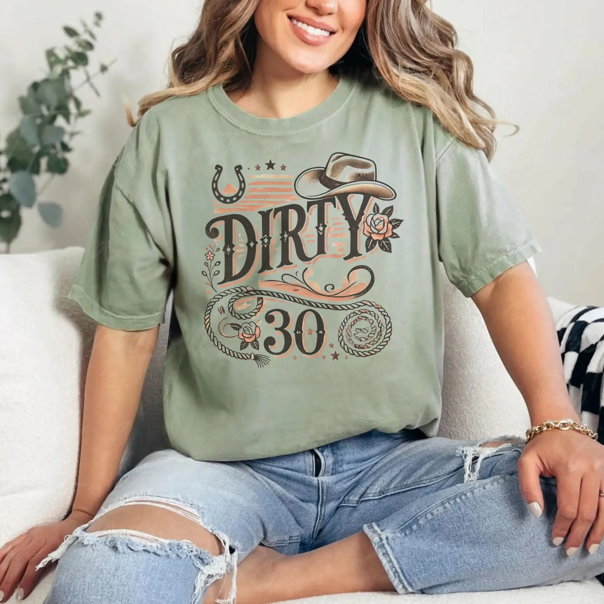 Dirty 30 Unisex Garment-Dyed T-Shirt - Fun Birthday Celebration Tee Printify