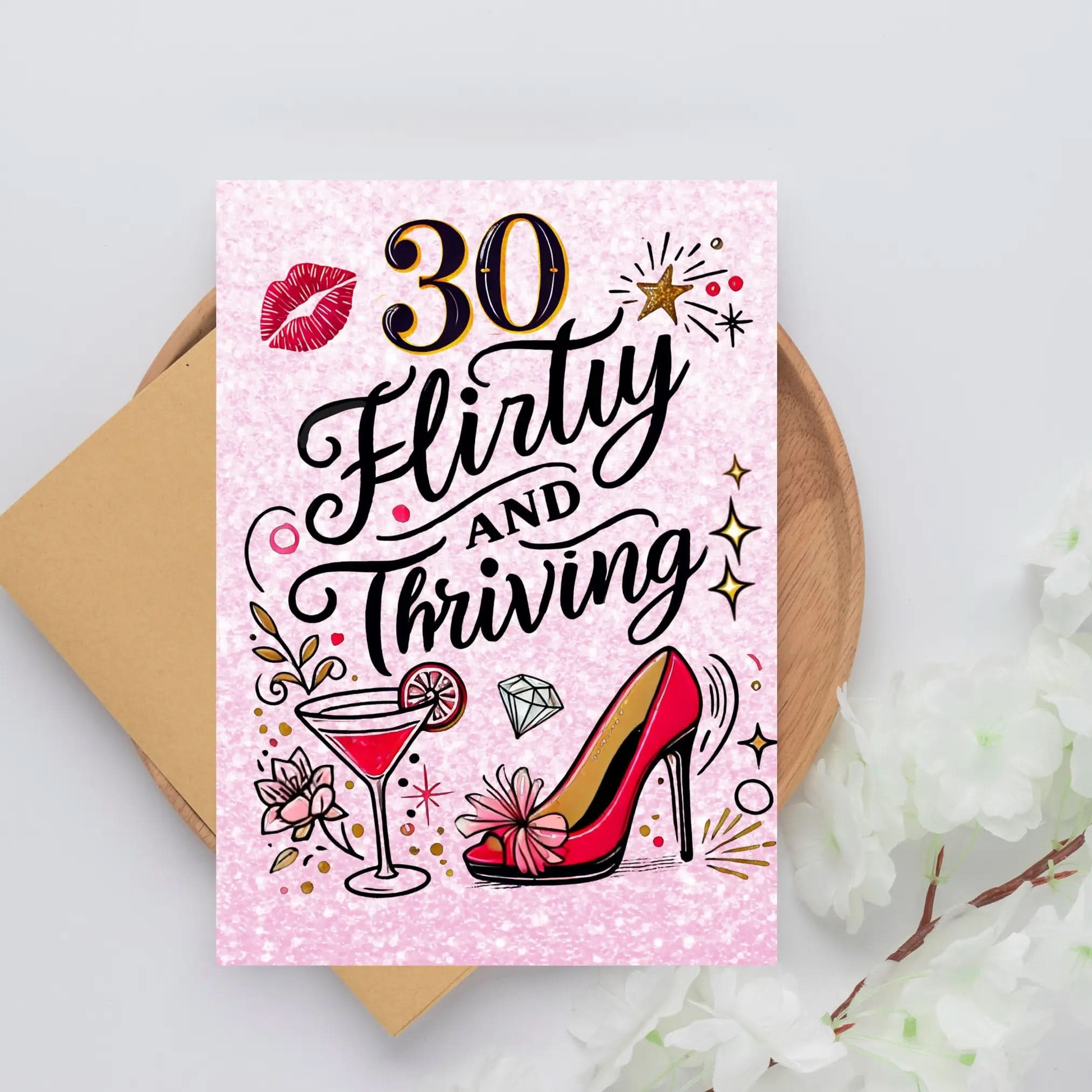 Flirty and Thriving Greeting Cards, Fun Birthday Cards, Stylish Wedding Invitations, Unique Party Invitations, Celebratory Cards, Pink Printify