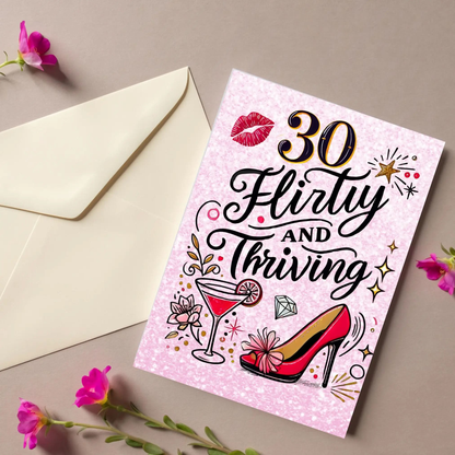 Flirty and Thriving Greeting Cards, Fun Birthday Cards, Stylish Wedding Invitations, Unique Party Invitations, Celebratory Cards, Pink Printify