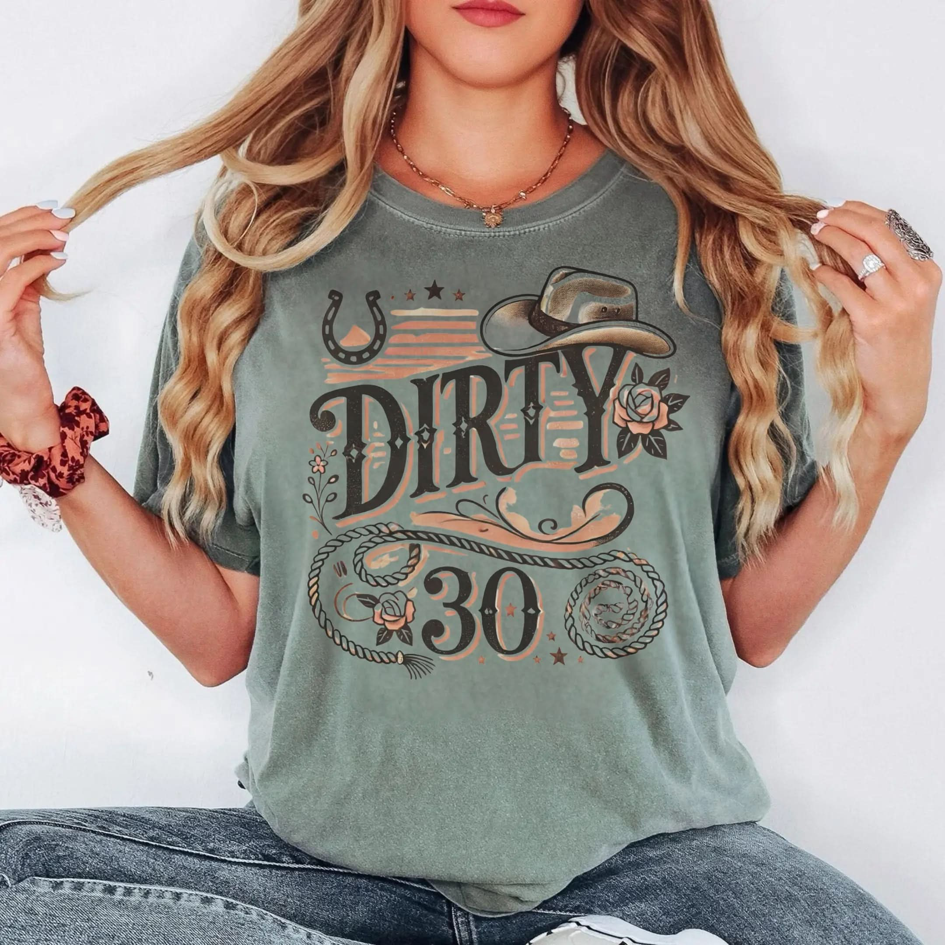 Dirty 30 Unisex Garment-Dyed T-Shirt - Fun Birthday Celebration Tee Printify