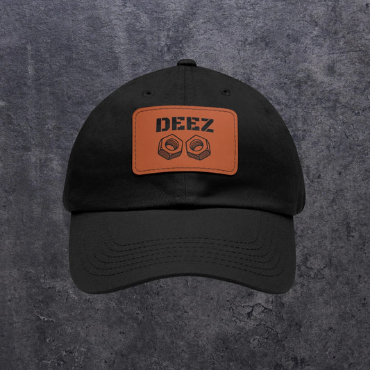 Deez Nuts Leather Patch Dad Hat | Funny Meme Baseball Cap | Best Friend & Gag Gift for Him | Vintage Chino Twill Adjustable Hat