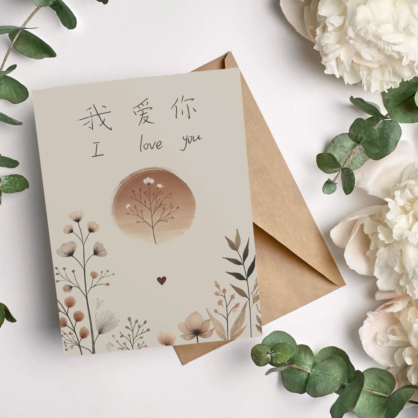 Japandi Art Personalized Valentine Card | Minimalist Japanese Art Print | Custom I Love You Card | Modern Japandi Style Valentine’s Day Card