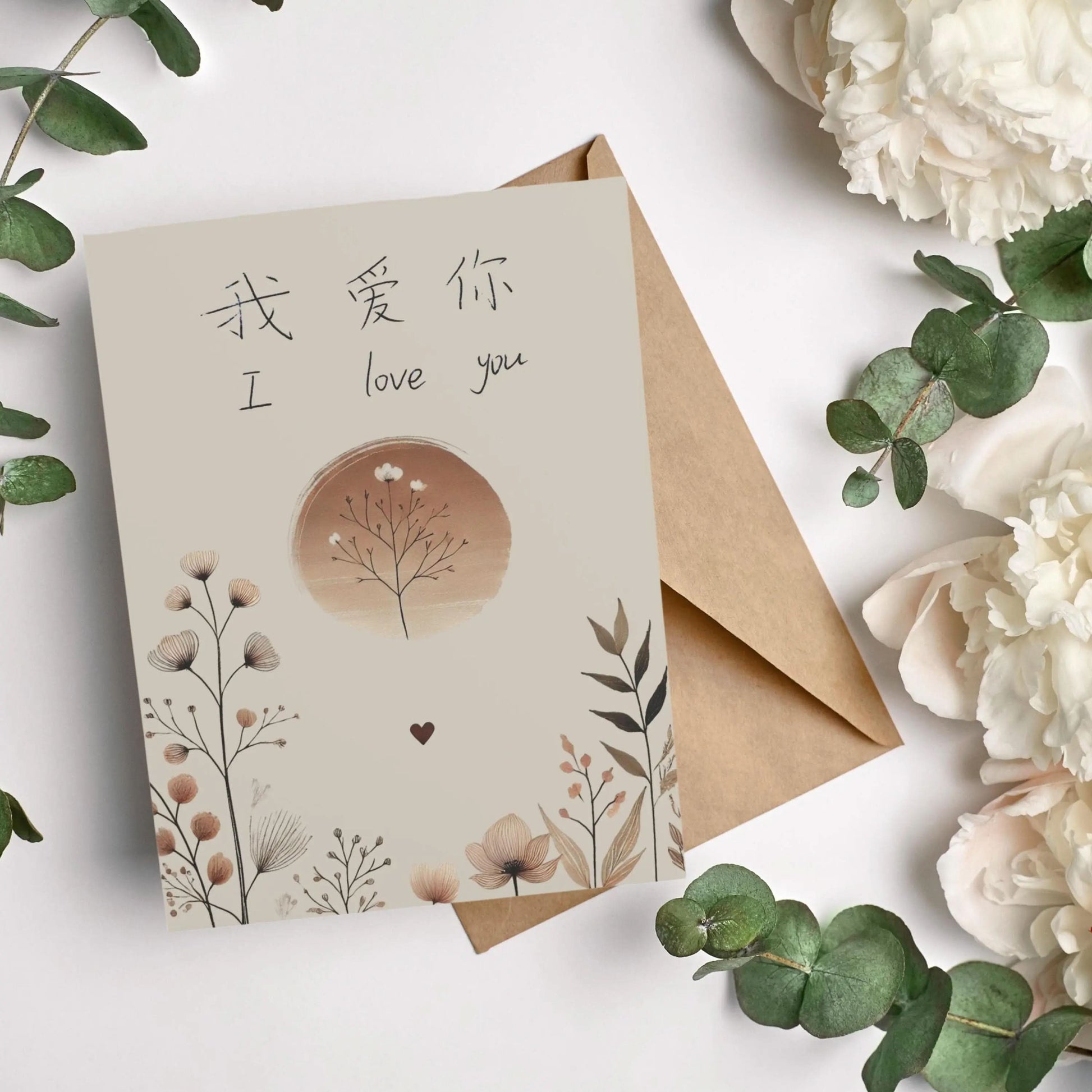 Japandi Art Personalized Valentine Card | Minimalist Japanese Art Print | Custom I Love You Card | Modern Japandi Style Valentine’s Day Card