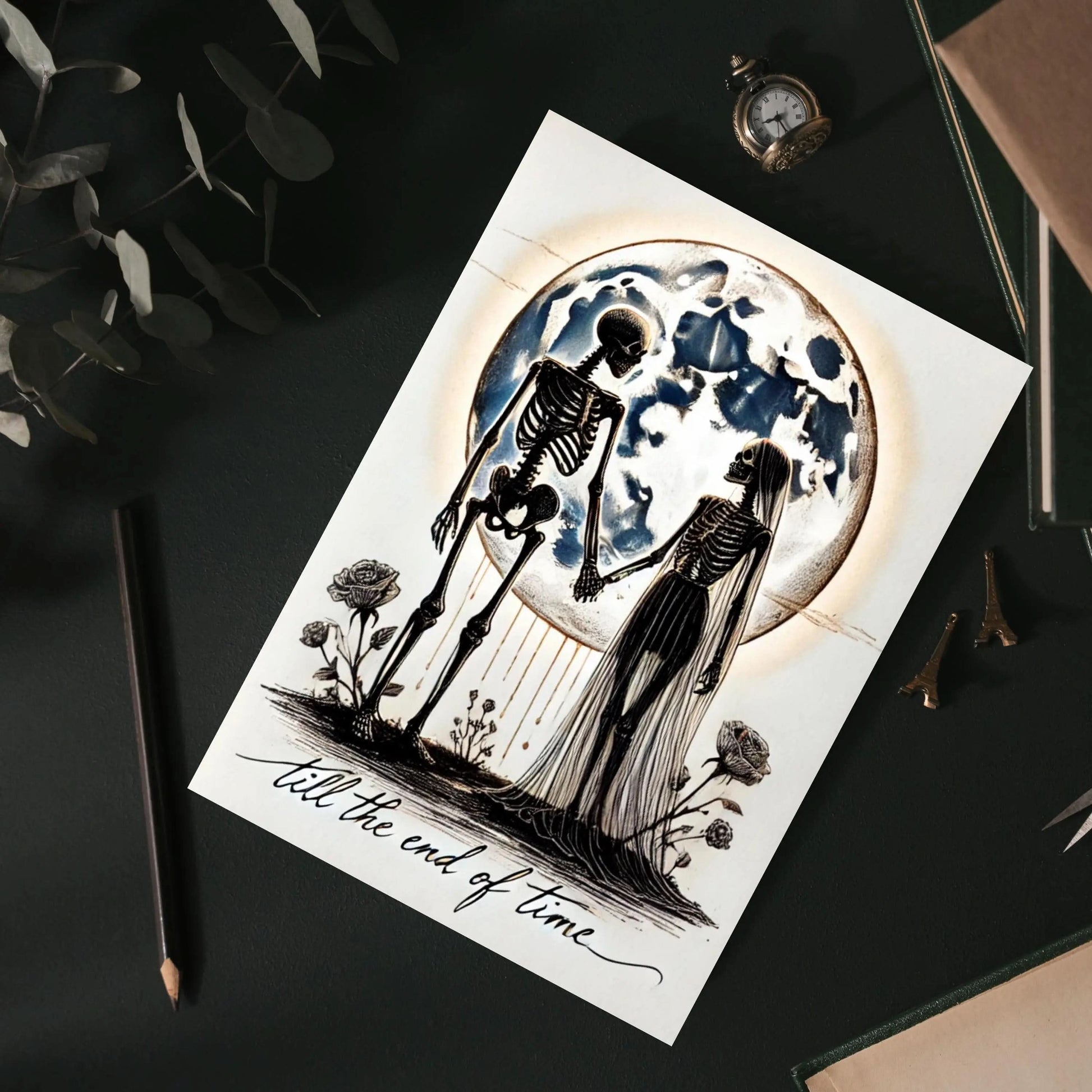 Personalized Goth Valentines Day Card, Romantic Goth Valentines, Gothic Valentines,  Skeleton Valentine Card, Spooky Valentines, Whimsigoth