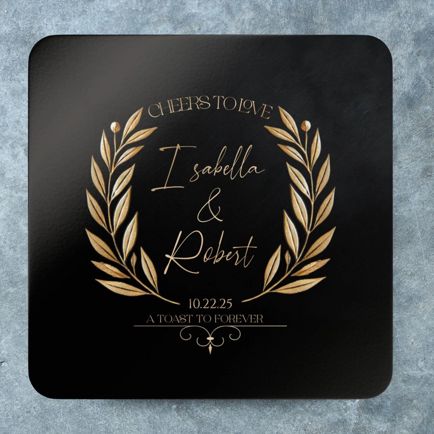 Personalized Wedding Coaster Set | Custom Name & Date Coasters | Elegant Wedding Favors for Guests | Art Deco Engagement Party Keepsake