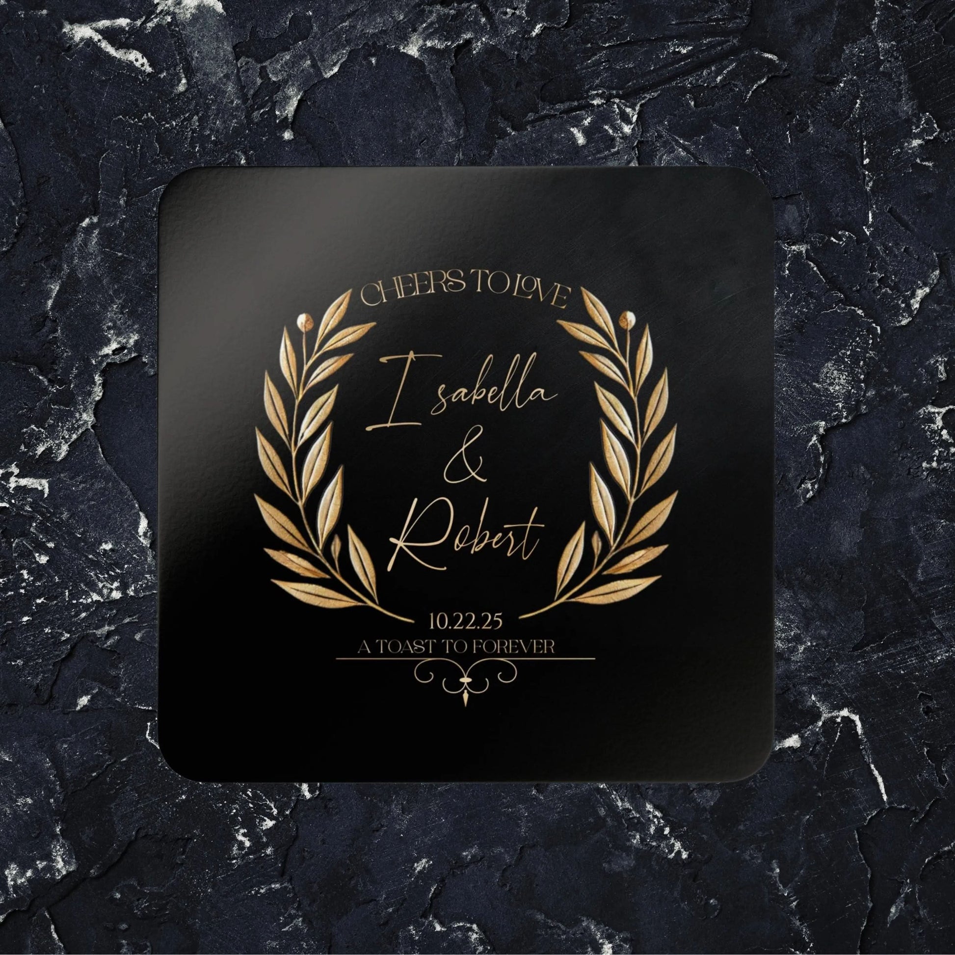 Personalized Wedding Coaster Set | Custom Name & Date Coasters | Elegant Wedding Favors for Guests | Art Deco Engagement Party Keepsake