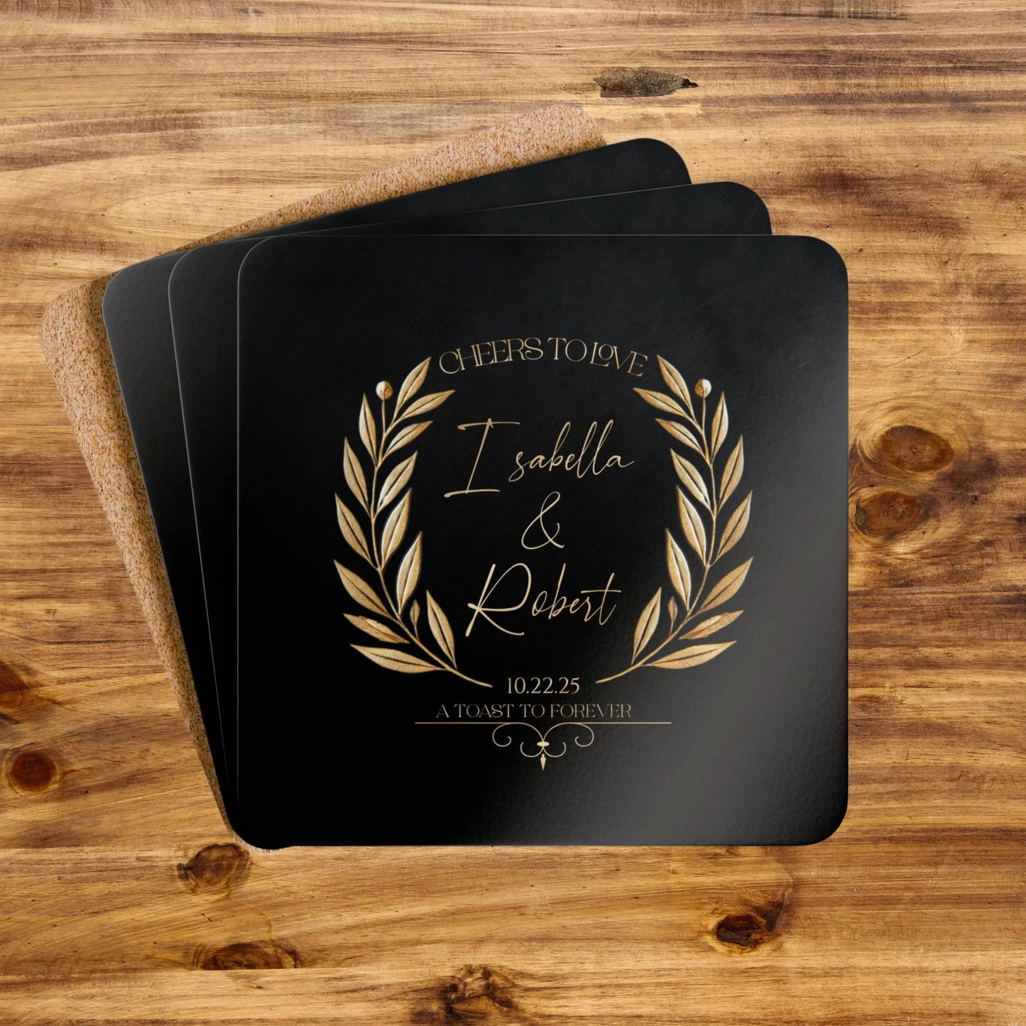 Personalized Wedding Coaster Set | Custom Name & Date Coasters | Elegant Wedding Favors for Guests | Art Deco Engagement Party Keepsake