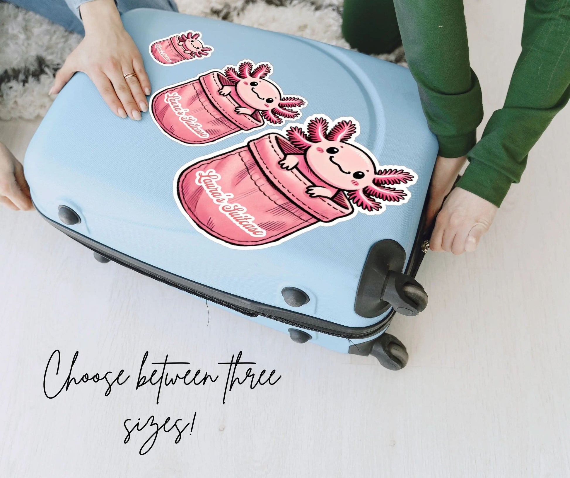 Personalized Pink Axotlotl Suitcase Stickers, Luggage Stickers, Away Suitcase Decal, Cute Luggage Decal, Travel Accessories, Custom Stickers