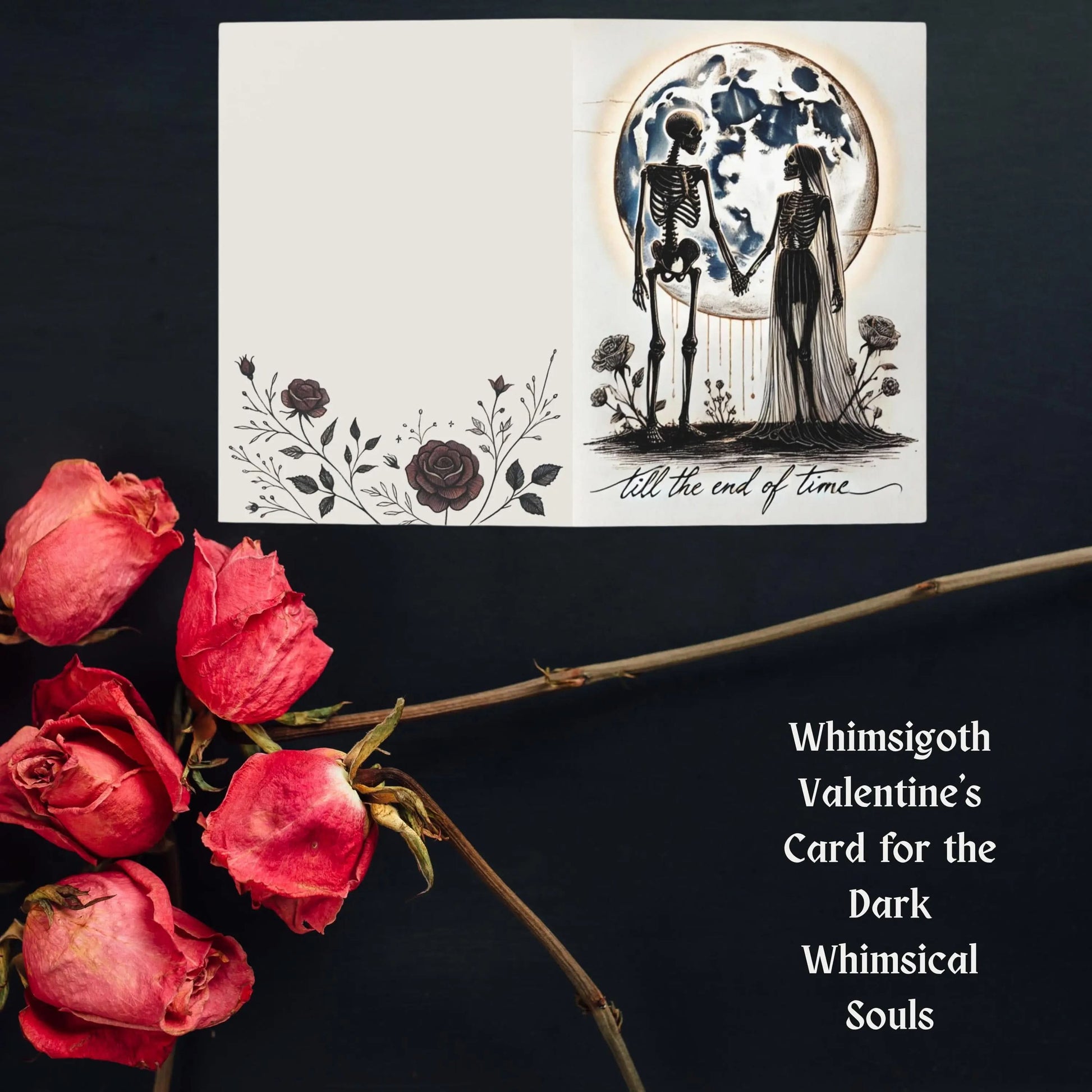 Personalized Goth Valentines Day Card, Romantic Goth Valentines, Gothic Valentines,  Skeleton Valentine Card, Spooky Valentines, Whimsigoth