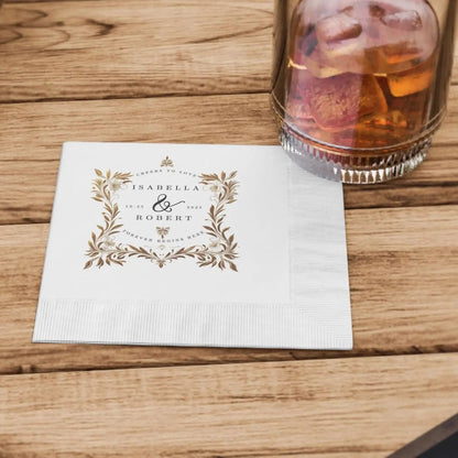 Personalized Wedding Cocktail Napkins, Elegant Custom Wedding Napkins for Engagement Party, Wedding Favors Bridal Shower & Wedding Reception