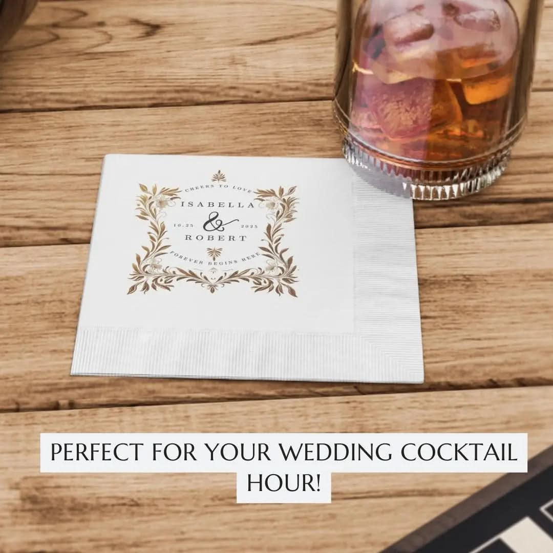 Personalized Wedding Cocktail Napkins, Elegant Custom Wedding Napkins for Engagement Party, Wedding Favors Bridal Shower & Wedding Reception