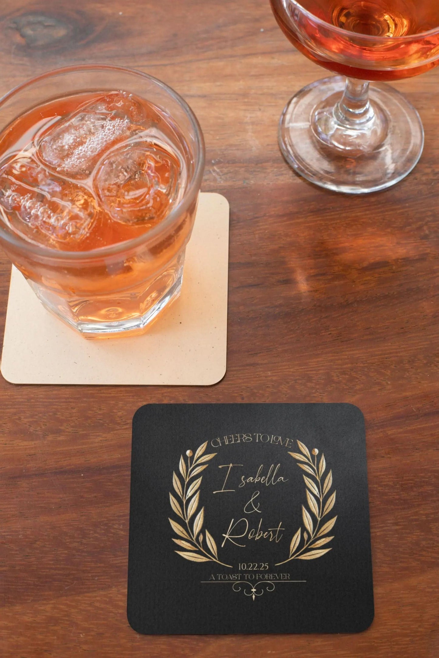 Personalized Wedding Coaster Set | Custom Name & Date Coasters | Elegant Wedding Favors for Guests | Art Deco Engagement Party Keepsake