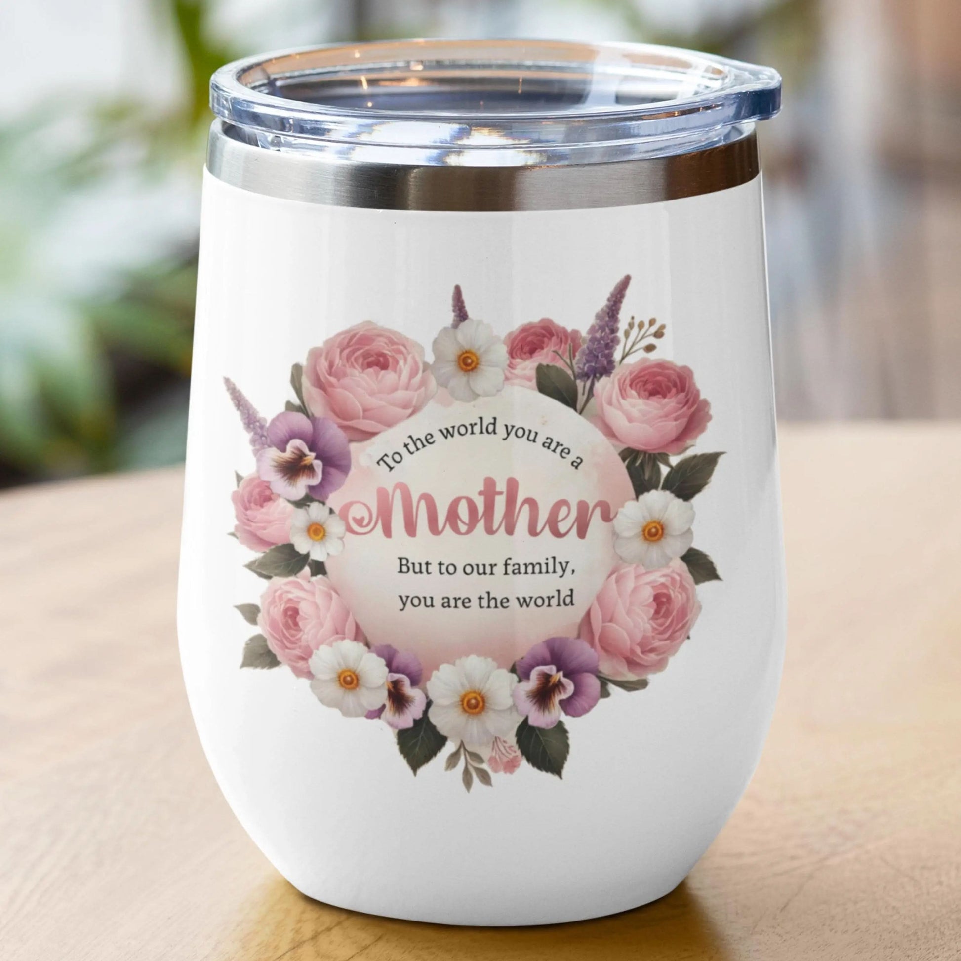 Custom Wine Glass for Mothers Day Gift, Custom Wine Tumbler, Mothers Day Keepsake, Personalized Gift for Mom, Floral Personalized Tumbler