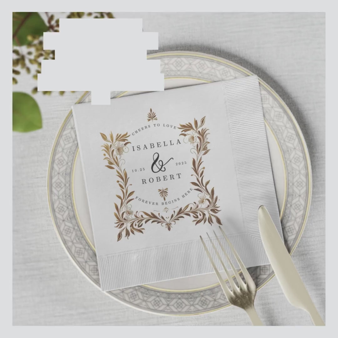 Cocktail Napkins | Personalized Elegant Custom Wedding Napkins for Engagement Party, Bridal Shower & Reception